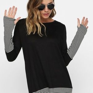 Knit Top with Pinstripe Cuffs and Thumb Holes